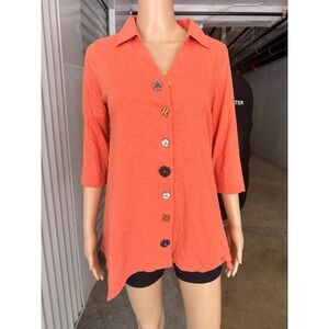SOFT SURROUNDINGS Women XS Coral Danielle Jersey Novelty Buttons Knit Tunic Top